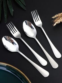 4 piezas Set cuchara y tenedor de acero inoxidable - Plateado - Ver 8