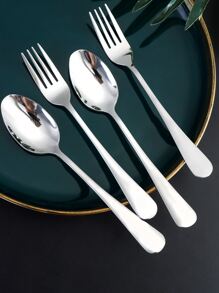 4 piezas Set cuchara y tenedor de acero inoxidable - Plateado - Ver 9