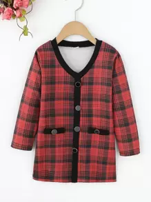 Toddler Girls Tartan Print Button Front Dress - Multicolor - View 1