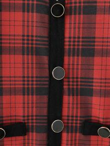 Toddler Girls Tartan Print Button Front Dress - Multicolor - View 5