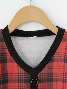 Toddler Girls Tartan Print Button Front Dress - Multicolor - View 6