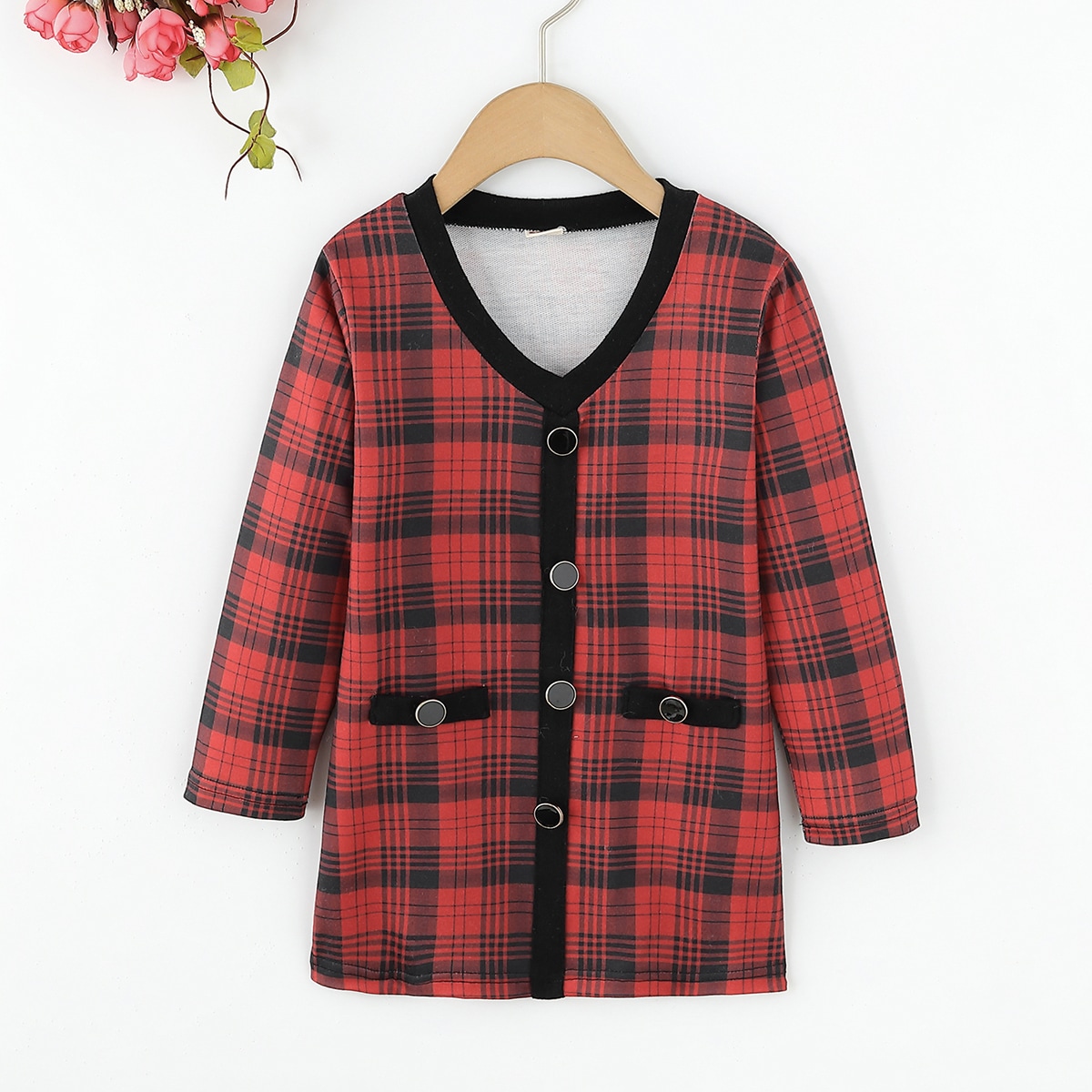 для девочек Платье в клетку на пуговицах