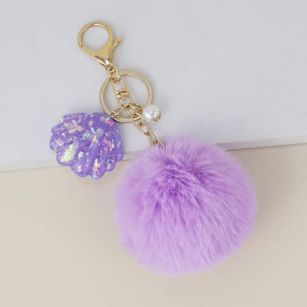 

Pom Pom Charm Keychain, Purple