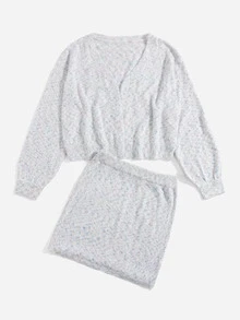 Plus Size Space Dye Cardigan & Knit Skirt - Multicolor - View 2