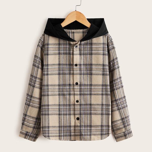 

Boys Plaid Print Hooded Shirt, Multicolor