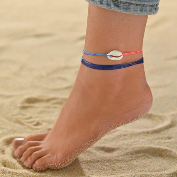 

2pcs Shell Decor Anklet, Multicolor