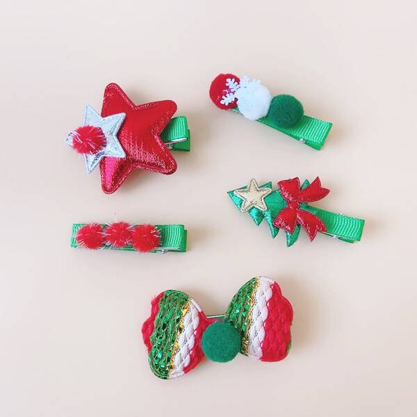 

5pcs Toddler Girls Christmas Tree Decor Hair Clip, Multicolor