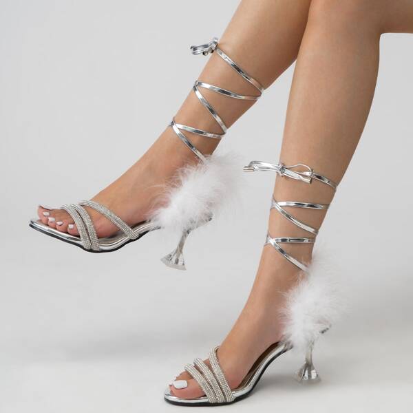 

Metallic Rhinestone Pyramid Gladiator Sandals, Silver