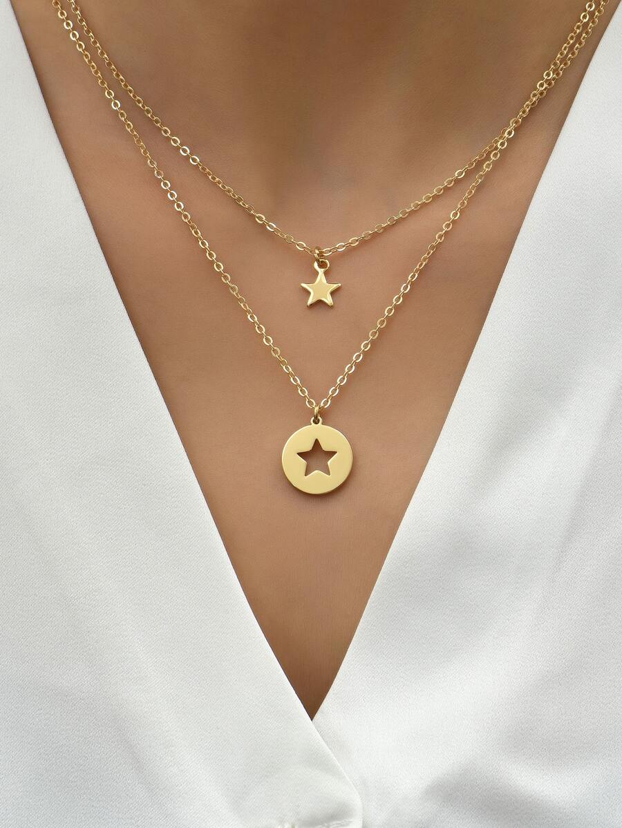 2入組星星吊墜項鍊 - 金黃色 - 查看 1