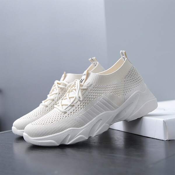 

Tab Decor Lace-up Running Shoes, Beige