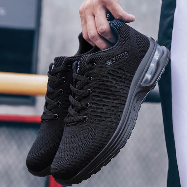 

Men Letter Patch Air Cushion Sneakers, Black