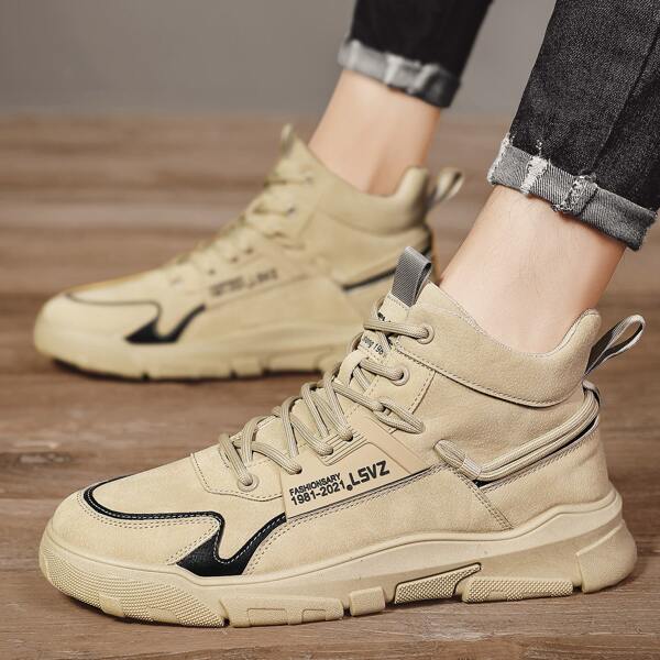 

Men Minimalist Lace-up Front Sneakers, Khaki