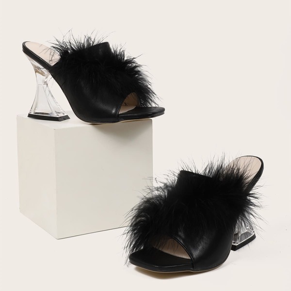 

Fluffy Decor Sculptural Heeled Mules, Black
