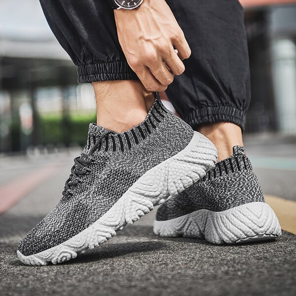 

Men Knit Detail Breathable Chunky Sneakers, Grey