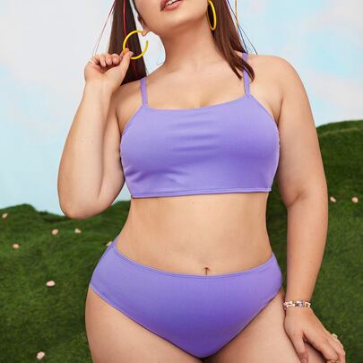 Plus Plain Rib Bikini Swimsuit