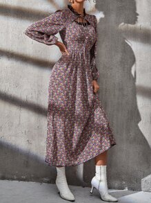 Đầm viền lá sen Họa tiết hoa Boho - Nhiều màu - Xem 4