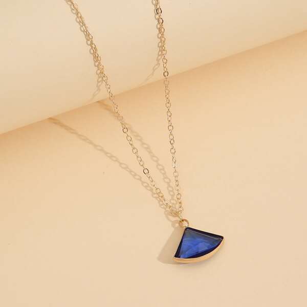 

Fan Charm Necklace, Blue