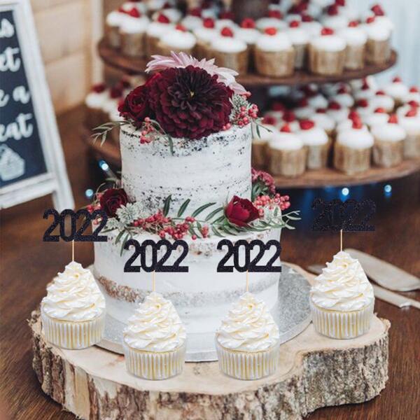 

12pcs 2022 Cake Topper, Black