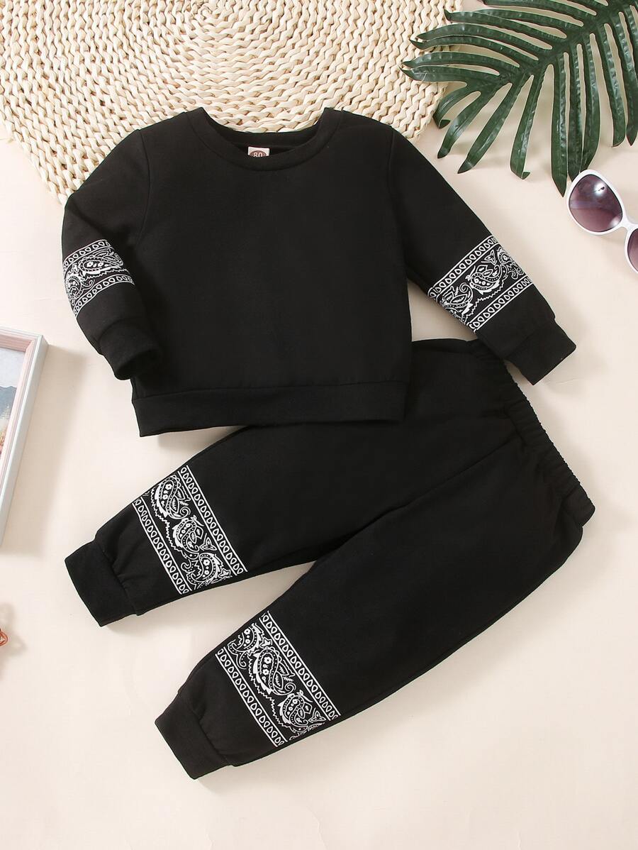 Baby Boy Paisley Print Sweatshirt & Joggers - Black - View 1