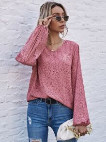 Blusa escote V con estampado - Rosa - Ver 1