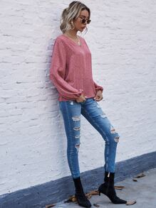 Blusa escote V con estampado - Rosa - Ver 3