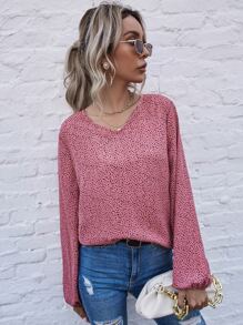 Blusa escote V con estampado - Rosa - Ver 4
