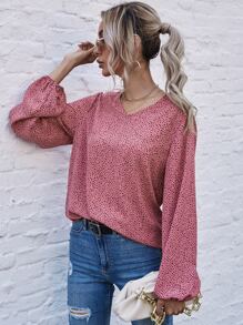 Blusa escote V con estampado - Rosa - Ver 6