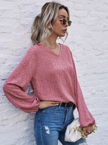 Blusa escote V con estampado - Rosa - Ver 7