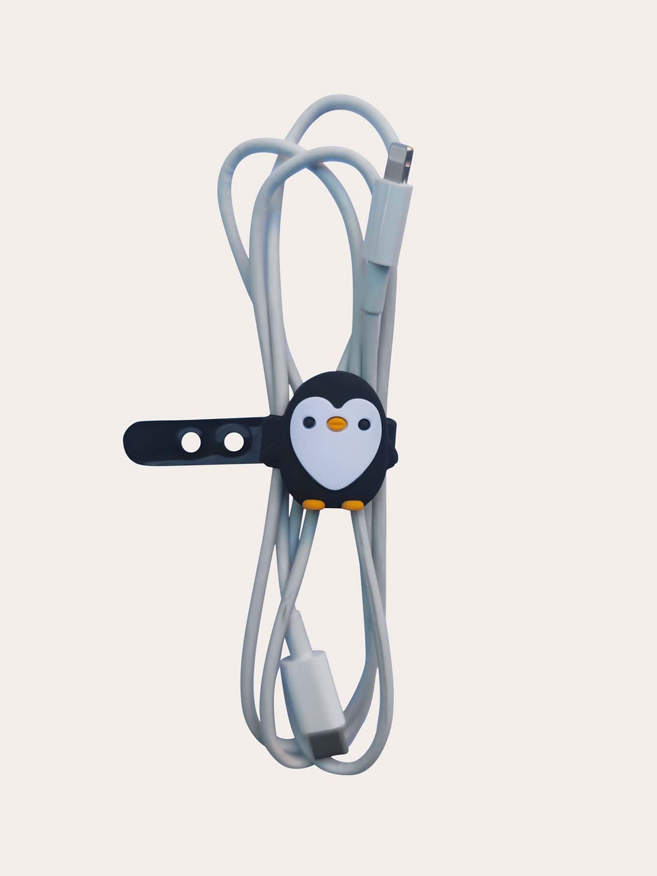 1pc Penguin Shaped Data Cable Organizer - Black - View 1