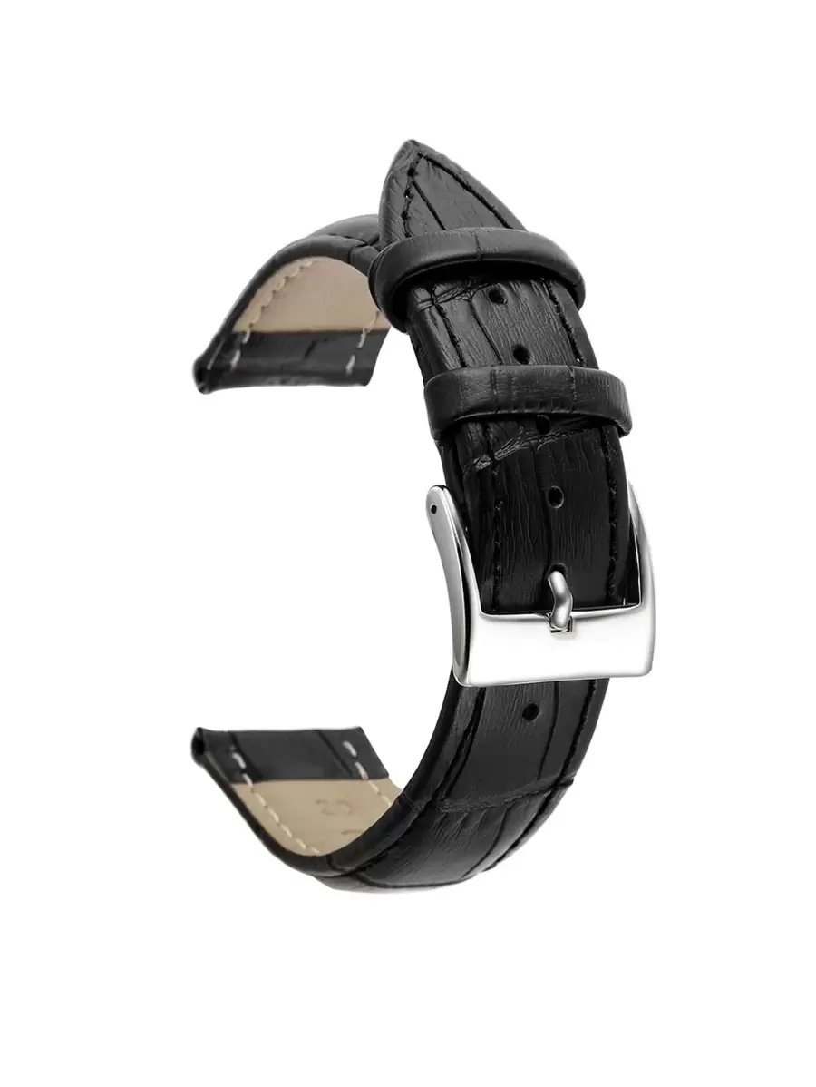 1入組黑色經典柔軟 PU 材質優質竹節圖案運動錶帶 12/14/16/18/20/22/24 毫米，素色錶帶帶維修工具