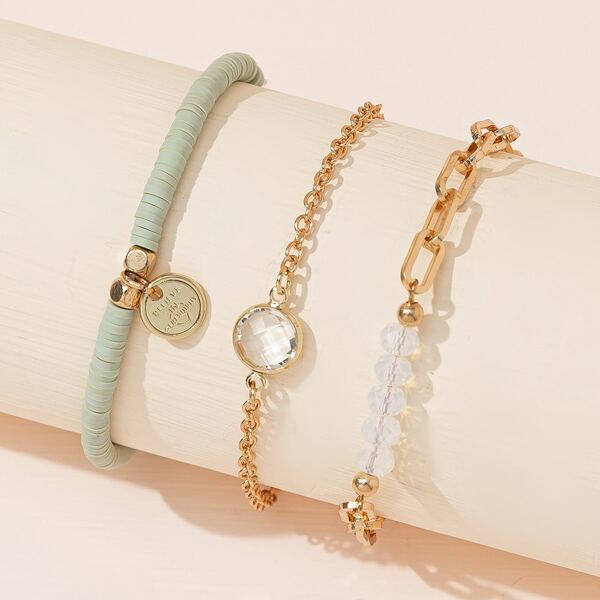 

3pcs Round Charm Bracelet, Multicolor