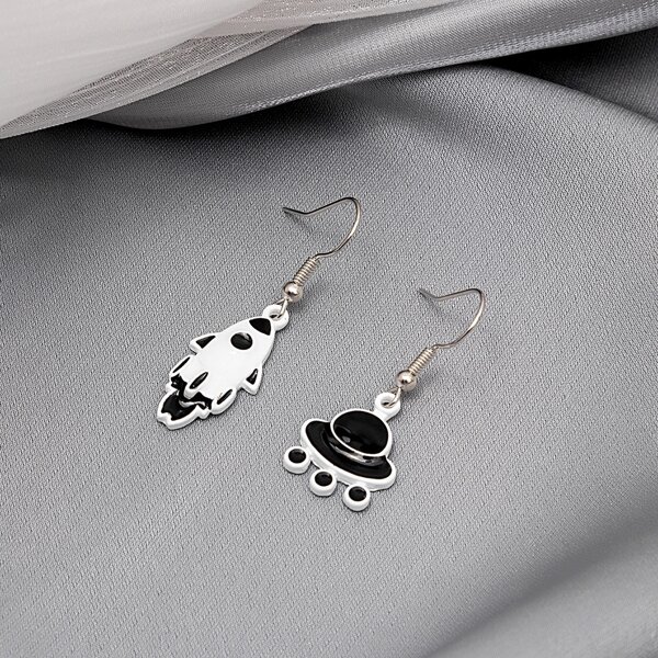 

Rocket Decor Drop Earrings, Black and white