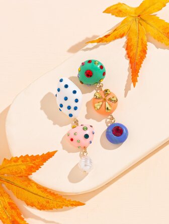 Rhinestone Decor Mismatched Earrings