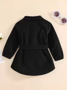 Baby Solid Belted Button Through Corduroy Coat - Black - View 2