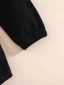 Baby Solid Belted Button Through Corduroy Coat - Black - View 3