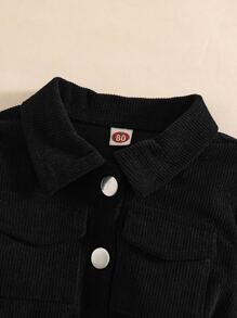 Baby Solid Belted Button Through Corduroy Coat - Black - View 5