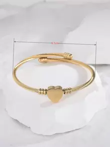 1pc Titanium Steel Non-Fading Heart-Shaped Open Bangle, Unique Personalized Couples Jewelry Bracelet - Yellow Gold - View 3