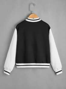 SHEIN Cô gái Áo khoác Đại học Thư được vá Sọc trang trí Khối màu - Đen và trắng - Xem 2