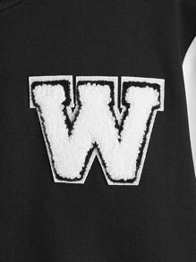 SHEIN Cô gái Áo khoác Đại học Thư được vá Sọc trang trí Khối màu - Đen và trắng - Xem 3