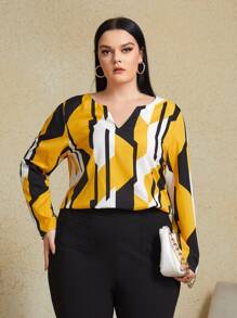 SHEIN Clasi Áo sơ mi Plus Size Hình học Giải trí - Nhiều màu - Xem 1