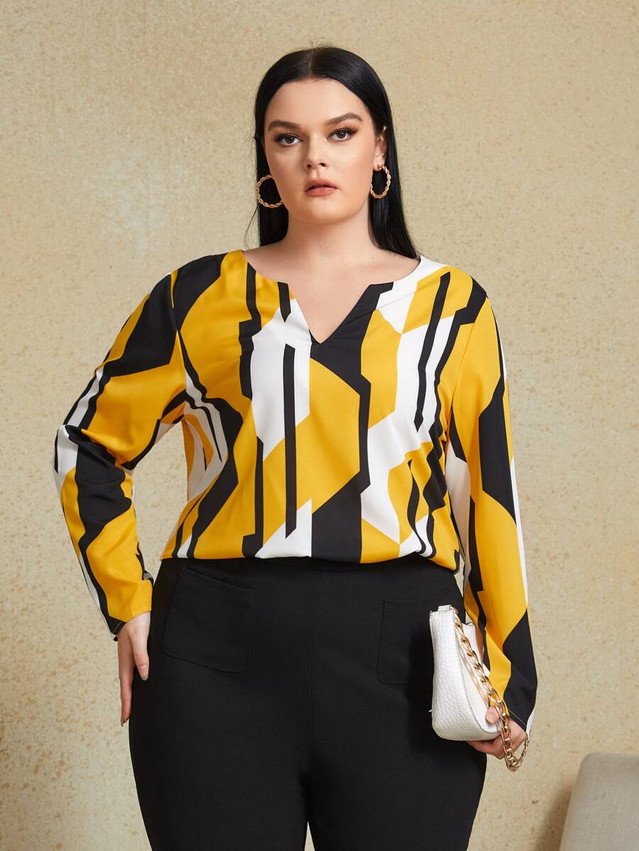 SHEIN Clasi Áo sơ mi Plus Size Hình học Giải trí - Nhiều màu - Xem 1