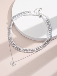 2入組蝴蝶吊墜項鍊 - 銀色 - 查看 1