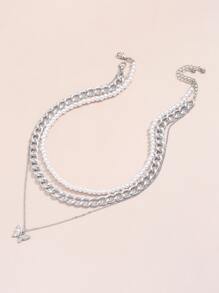 2入組蝴蝶吊墜項鍊 - 銀色 - 查看 2