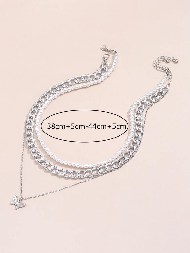 2入組蝴蝶吊墜項鍊 - 銀色 - 查看 3