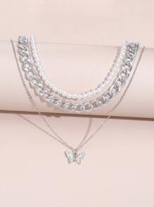2入組蝴蝶吊墜項鍊 - 銀色 - 查看 5