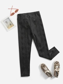 SHEIN 女孩蛇紋PU皮打底褲 - 黑色 - 查看 1