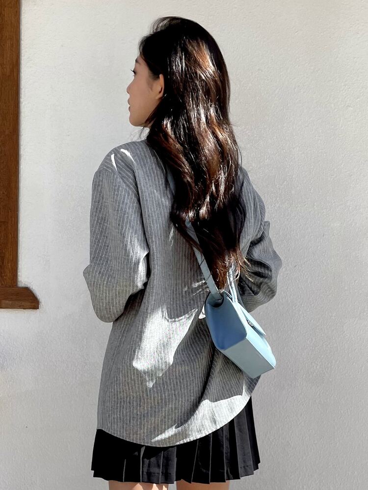 DAZY Striped Print Button Front Shirt - Grey - View 2