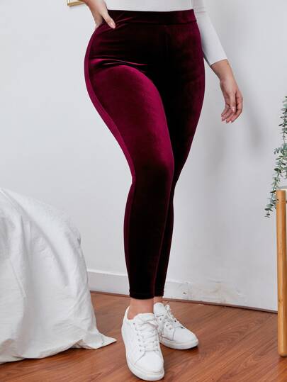 SHEIN LUNE Plus High Waist Velvet Leggings