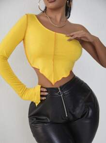 SHEIN SXY Camiseta corta de un hombro bajo asimétrico - Amarillo - Ver 1