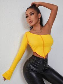 SHEIN SXY Camiseta corta de un hombro bajo asimétrico - Amarillo - Ver 5